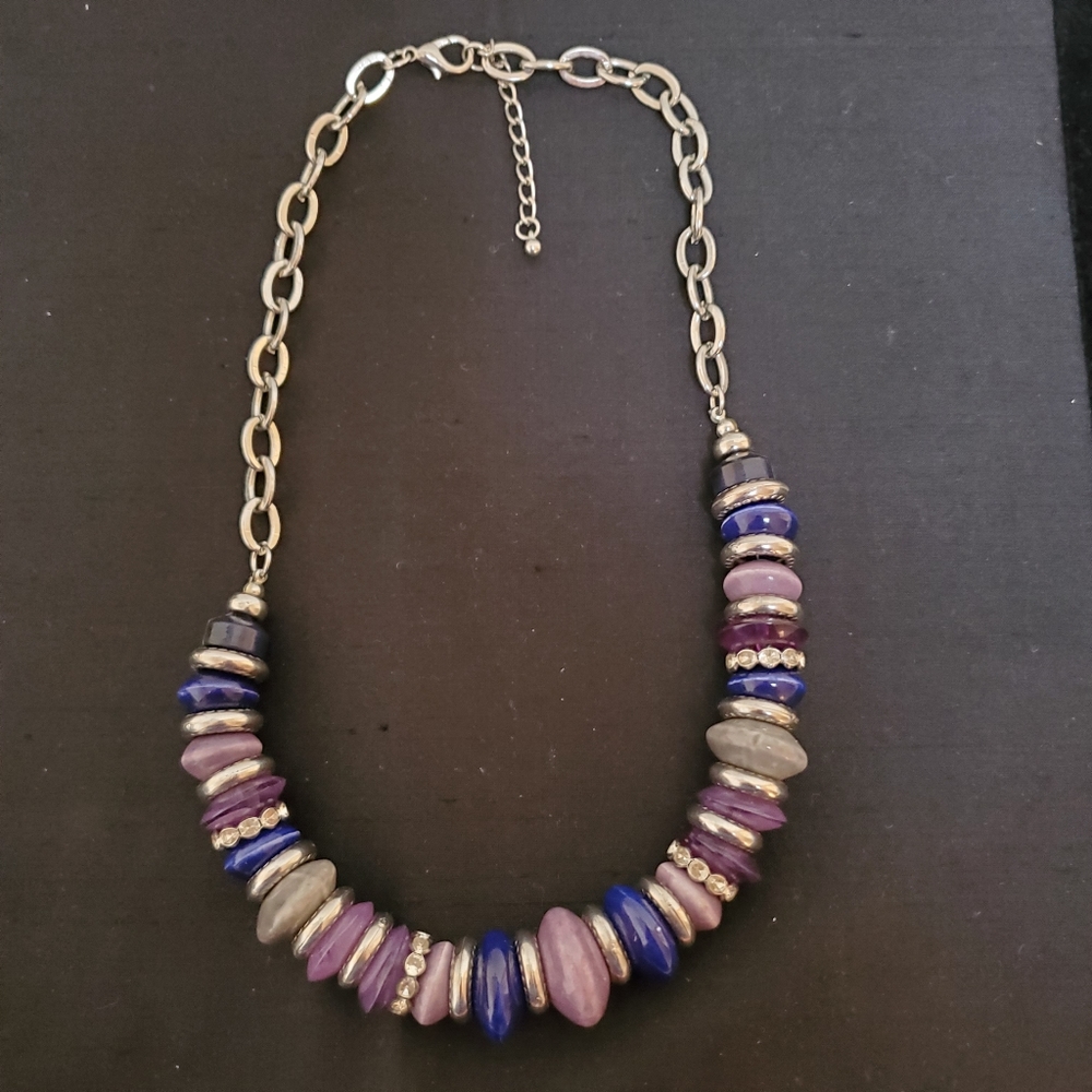 Silver Tone Chain & Ceramic Bead Necklace